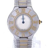 CARTIER - a lady's stainless steel Must De Cartier quartz wristwatch, silvered dial with blued steel