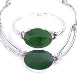 NIELS ERIK FROM - a Danish stylised sterling silver and nephrite modernist matching necklace and