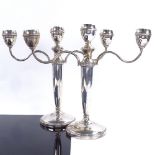 A pair of Elizabeth II silver 3-light table candelabra, by J B Chatterley & Sons Ltd, hallmarks