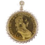 Austrian 4 ducat re-strike gold coin, 14ct gold pendant mount, 20.4g gross