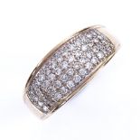 A modern 9ct gold diamond cluster quarter eternity ring, setting height 9mm, size S, 2.8g Very