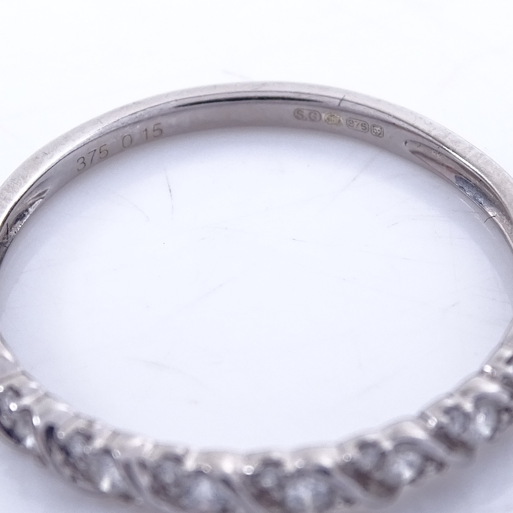 A modern 9ct white gold diamond half eternity ring, total diamond content approx 0.15ct, setting - Image 4 of 5