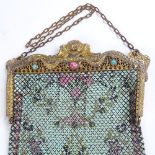 SAHATIEL MANDALIAN - lustro-pearl enamelled pattern mesh evening bag, with gilt-metal clasp and