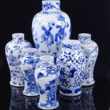 A group of Chinese blue and white porcelain vases, largest height 22cm (6)
