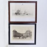 4 various etchings, including William Wyllie, Thomas Riley, R Kent Thomas, and H Toussaint,