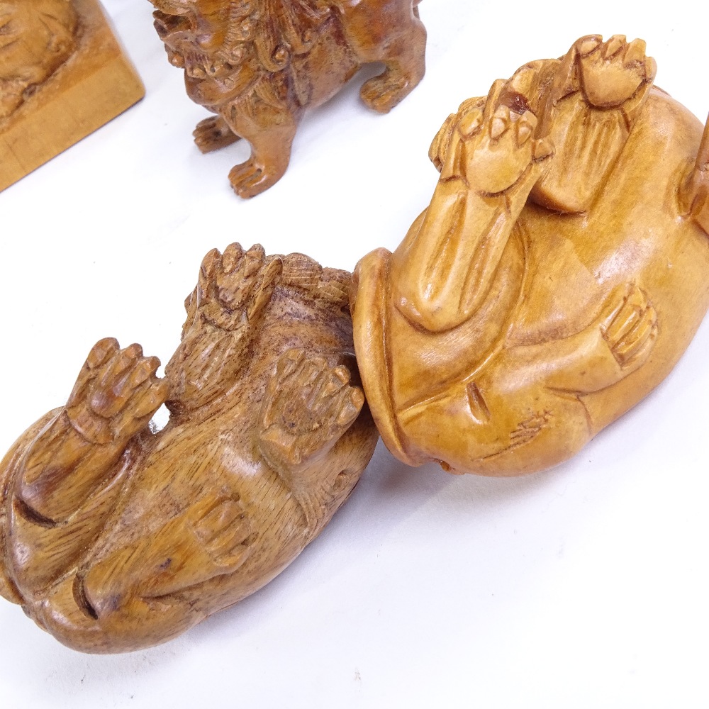 5 Japanese carved wood dragon figures and netsuke, largest length 9.5cm (5) - Image 3 of 3