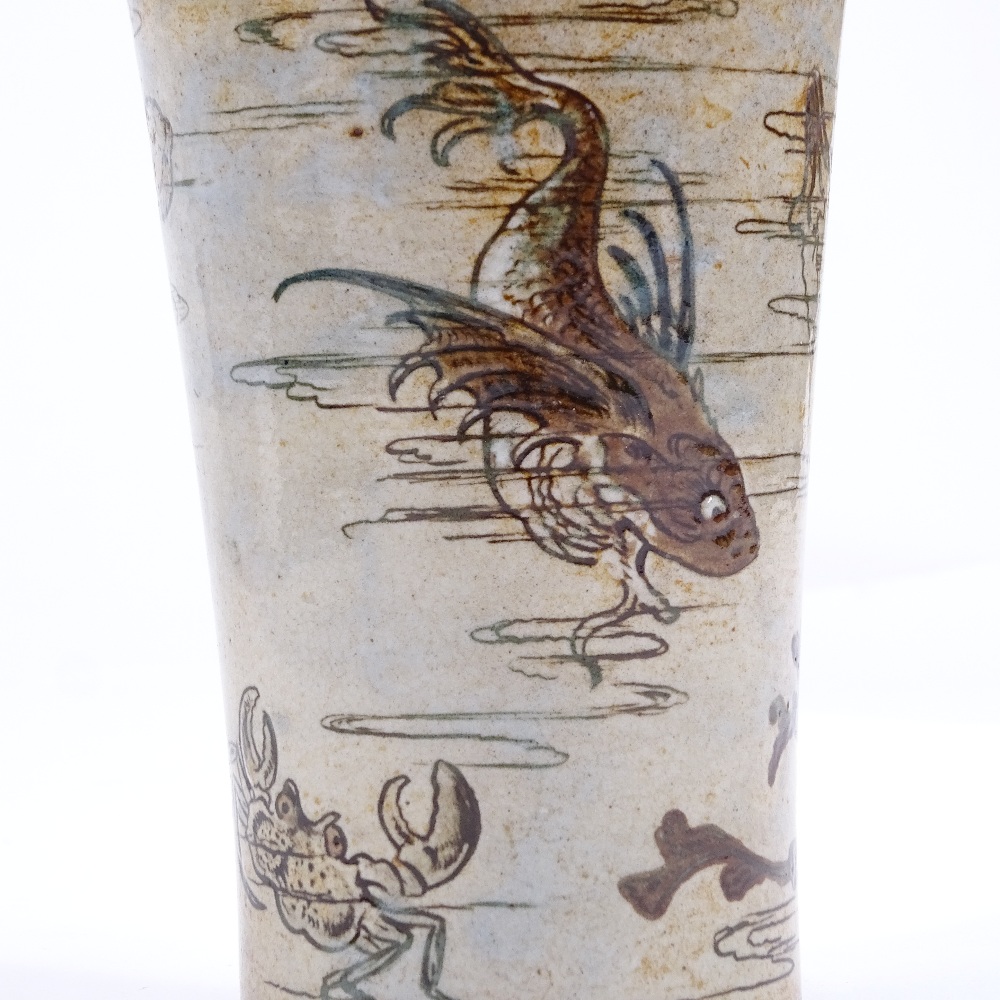 MARTIN BROTHERS - salt glaze stoneware beaker with hand painted and incised caricature fish and - Image 2 of 6