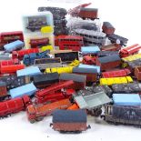 A collection of N gauge model railway coaches, diecast vehicles etc