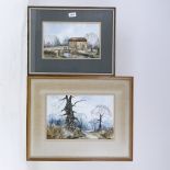 Geoff Bartlett, 2 watercolours, rural scenes, largest 9.5" x 14.5", framed Good condition