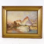 Catherine Dodgson, watercolour, Native American landscape, signed, 10" x 14", framed Light foxing