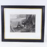 Frank Willis, engraving, picnic scene, after Edward Sharpe, signed in pencil by Willis, image 10"