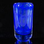 VICKE LINDSTRAND for KOSTA SWEDEN - blue and clear glass vase, 1960s, fully signed LH6085, height