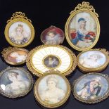 A collection of miniature painted portraits, mainly late 19th/early 20th century, including