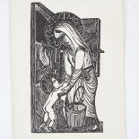 David Jones, wood engraving, Nativity scene, circa 1930s, Ditchling Press Christmas card, 5" x 3.5",