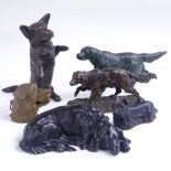 A group of patinated bronze dogs, including P J Mene bronze Pointer dog on naturalistic base, length
