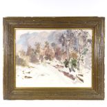 Jean Baptiste Grancher, oil on board, winter landscape, signed, 18.5" x 25", framed Good condition