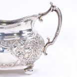 A late Victorian silver 2-handled sugar bowl, relief embossed foliate and lattice decoration, on bun