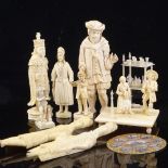 A collection of 19th century Napoleonic Prisoner of War ivory figures, Dieppe ivory, a miniature