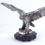 A large American chrome plate bronze eagle design car mascot, early 20th century, wingspan 33cm,