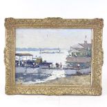 Boris Cherkasov (Russian), oil on board, harbour scene, inscribed verso, 12" x 16.5", framed Good