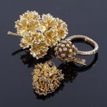 FLORA DANICA - 3 pieces of Danish vermeil sterling silver leaf jewellery, comprising ring (size O/