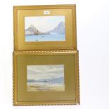 Maude Maginnis, watercolour, coastal scene, 7" x 10", and gouache, Cornish harbour, by a different