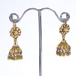 A pair of 22ct gold Indian Jhumki style earrings with en-tremblant ball tassels, height excluding