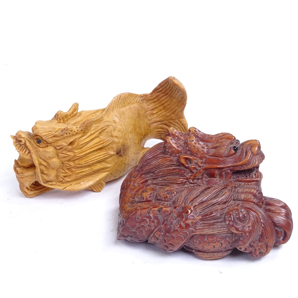 2 Japanese carved wood dragon design netsuke, largest length 6.5cm - Image 2 of 3