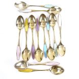 FRIGAST - a set of 12 Danish vermeil sterling silver and harlequin enamel coffee spoons, spoon