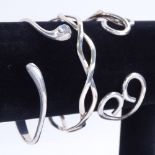 3 Danish silver cuff bracelets, including moonstone example by W&S Sorensen, 48.6g total (3) All