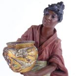 GOLDSCHEIDER - painted pottery figure of a woman holding a jardiniere, Uriela, pattern no. 1258,