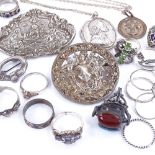 Various silver jewellery, including brooches, pendants and rings, 120g total Lot sold as seen unless