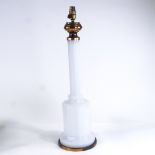 A Regency opaline glass lamp base converted to electric, on bronze plinth, height excluding
