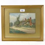 J Owen, watercolour, village pub, 7" x 11", framed Light foxing