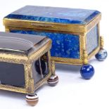 2 19th century lapis and banded agate caskets with gilt-metal mounts, width 7cm and 9cm (2)