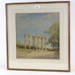 Greek/Russian School, watercolour, temple ruins, indistinctly signed, 15" x 14", framed Slight paper