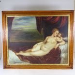 Modern oil on canvas, Classical study, 28" x 34", maple framed A few light surface abrasions,
