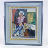 D McClure, oil on board, interior scene, inscribed verso, 18.5" x 15", framed Good condition