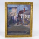 H Sylvia Ketchley, oil on canvas, Cornish wash day, 24" x 18", framed Good condition