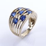 A modern 9ct gold sapphire bombe ring, setting height 13.9mm, size M, 4.7g Very good original