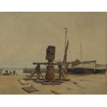 Edward Leslie Badham, watercolour, Hastings fishing beach, 9" x 12", framed with further information