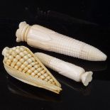 3 19th century Chinese carved ivory corn cob design perfume flasks, largest 8.5cm (3)