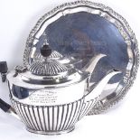 A George V silver teapot, hallmarks Sheffield 1920 with East Surrey Regiment inscription, 14.3oz,