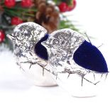 A pair of silver plated figural chick design pin cushions, height 4.5cm Both in very good original