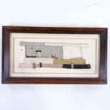 Janet Bolton, applique collage, heading towards the evening star, signed and framed, overall 8.8"