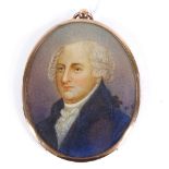 19th century miniature watercolour portrait of a gentleman, indistinctly signed, gilt-metal frame,