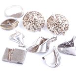 A group of various Scandinavian silver stylised jewellery, including abstract ear clips, ring,