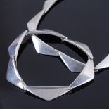 HANS HANSEN - a Danish stylised sterling silver modernist Peak matching necklace and bracelet set,