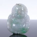 A carved and polished jade Buddha pendant, length 47.8mm, 21.3g Very good original condition, no