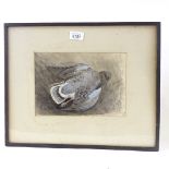 Sir Peter Scott, watercolour, pink footed goose, signed with monogram dated 1928, 6.5" x 9.5"